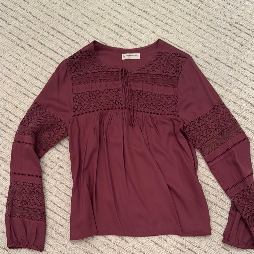 Women's Lace Detail Top - Lucky Brand. Burgundy. Size small